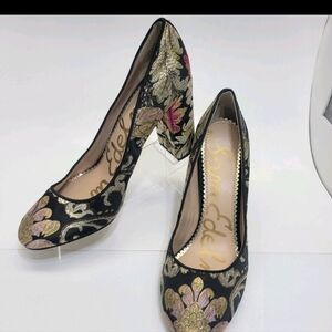 Sam Edelman Women's Stillson Floral Jacquard 3.75” Block Heel Shoes 8.5M